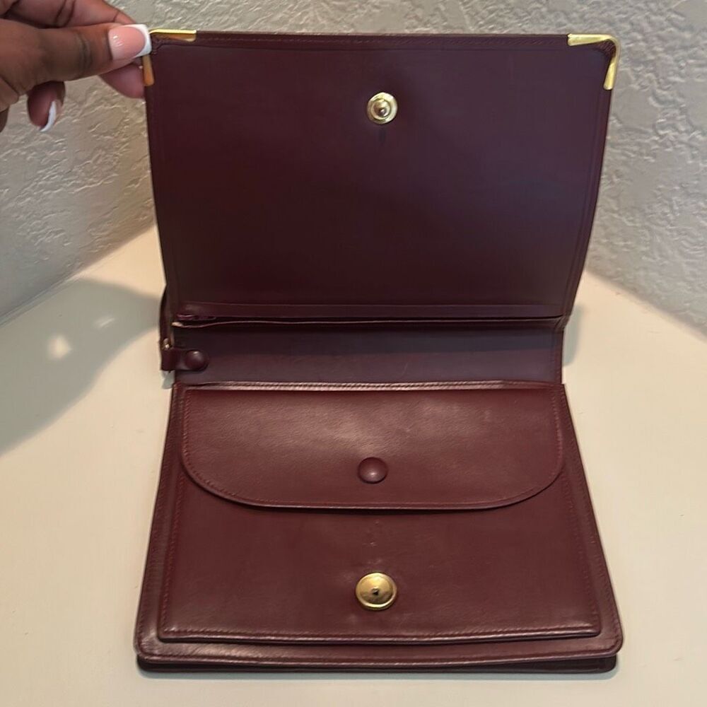 Cartier Convertible Portfolio Organizer Clutch Wristlet Dark Burgundy Leather - Picture 4 of 16